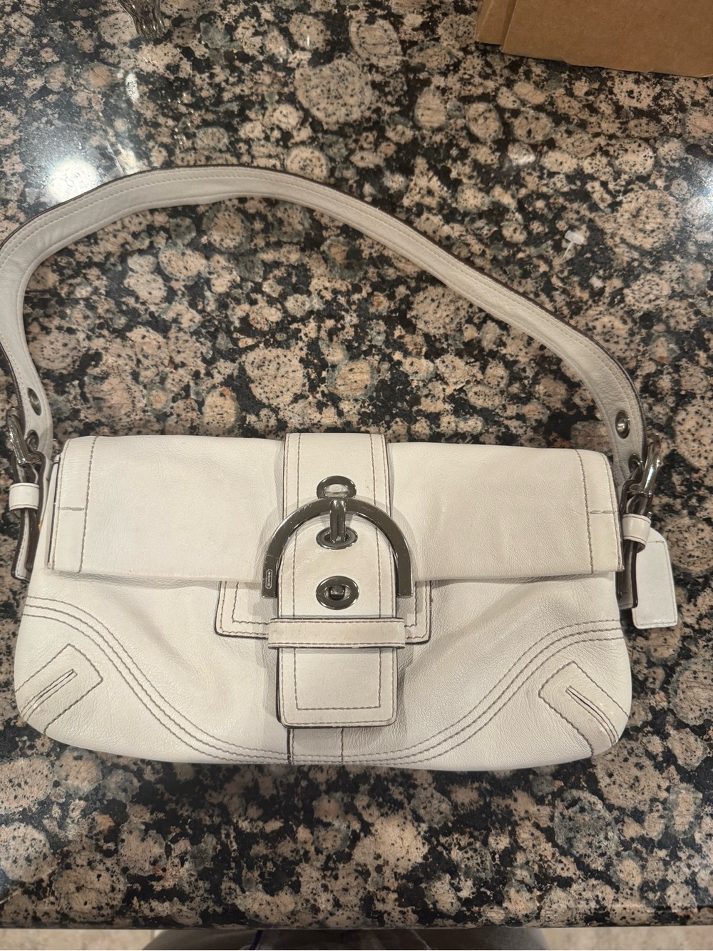 Coach White Leather Soho Shoulder Bag with Buckle Flap